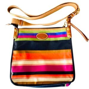 Fossil Striped Rainbow Crossbody Bag with Large Zippered Pocket on Front
